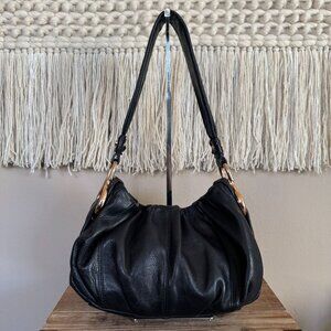 B.Makowsky Black 100% Leather Chunky Rose Gold Hardware Dumpling Shoulder Bag